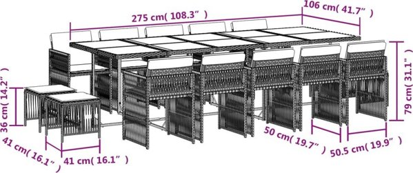 vidaXL Σετ 15 τεμ. επίπλων κήπου με μαξιλάρια, ανάμεικτο μπεζ