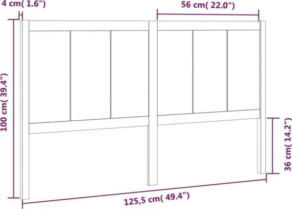 vidaXL Wezglowie lozka, 125,5x4x100 εκ, μασίφ πεύκο