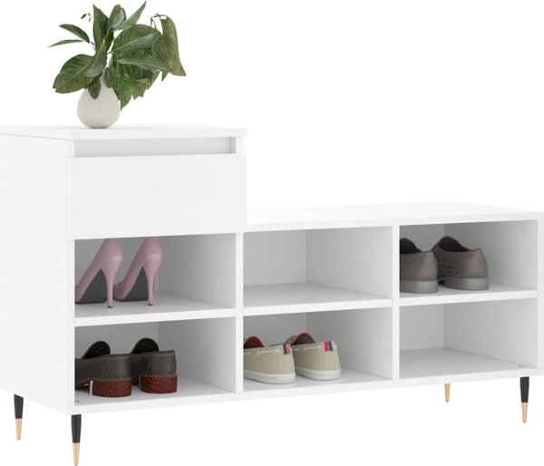 vidaXL Polka na buty bialy 102x36x60 cm material drewnopochodny