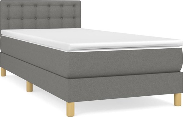 vidaXL Κρεβάτι continental με στρώμα, σκουρόχρωμο γκρι ύφασμα 90x200 cm