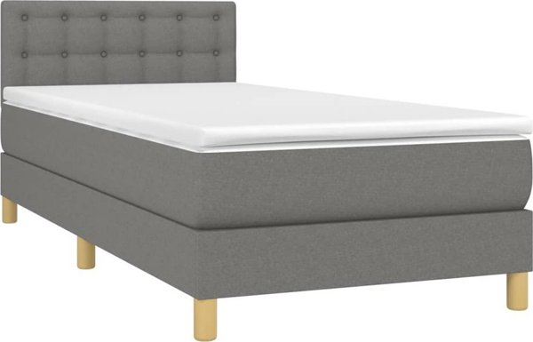 vidaXL Κρεβάτι continental με στρώμα, σκουρόχρωμο γκρι ύφασμα 90x200 cm
