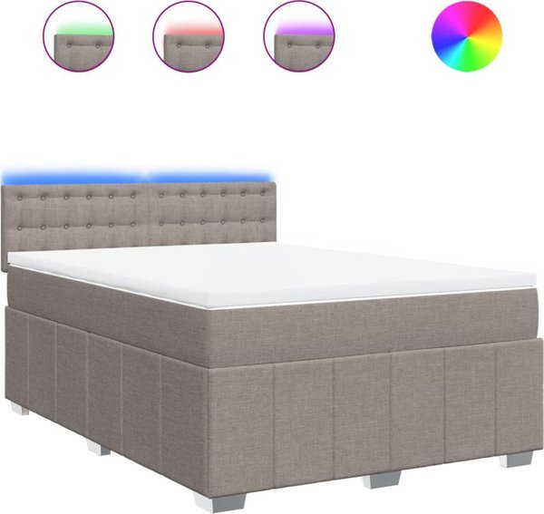 vidaXL Κρεβάτι Kontynentalne με Στρώμα, Taupe, Ύφασμα, 140x190 cm