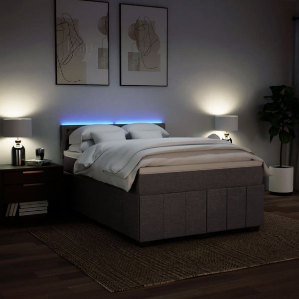 vidaXL Κρεβάτι Kontynentalne με Στρώμα, Taupe, Ύφασμα, 140x190 cm