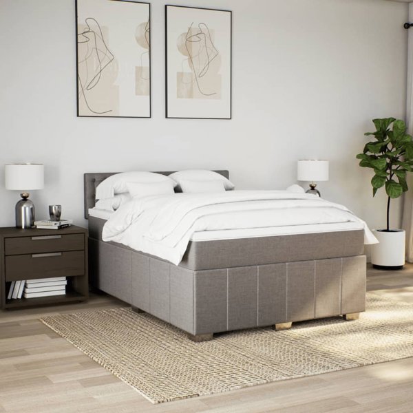 vidaXL Κρεβάτι Kontynentalne με Στρώμα, Taupe, Ύφασμα, 140x190 cm