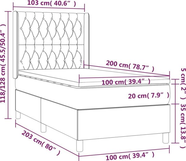 vidaXL Κρεβάτι κοντινένταλ με στρώμα, εκρού, 100x200 εκ., ύφασμα