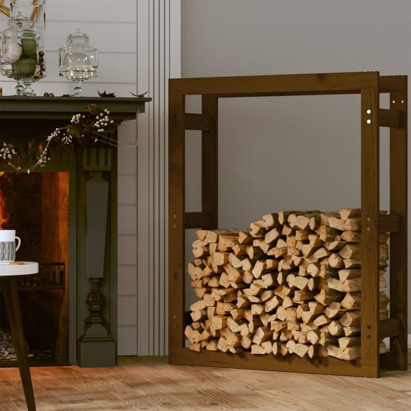 vidaXL Stojak na drewno opalowe miodowy braz 80x25x100cm, lite sosnowe
