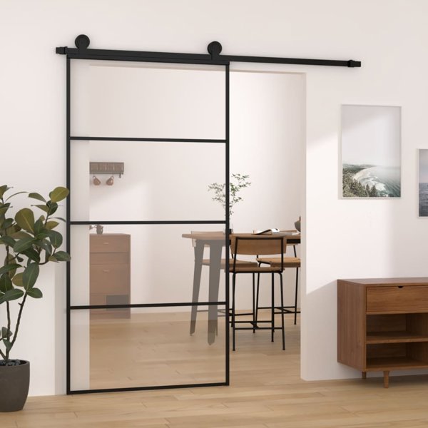 vidaXL vidaXL Drzwi przesuwne a akcesoriami, 102,5x205 cm, ESG i aluminium