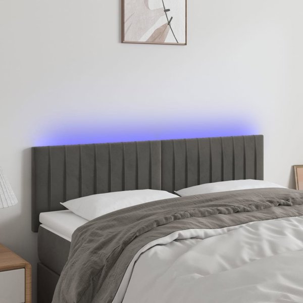 Κεφαλάρι κρεβατιού με LED, σκούρο γκρι, 144x5x78/88 εκ., βελούδινο