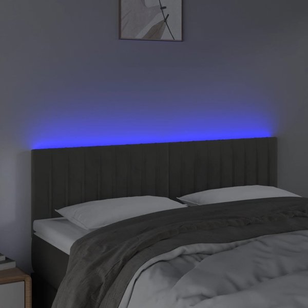 Κεφαλάρι κρεβατιού με LED, σκούρο γκρι, 144x5x78/88 εκ., βελούδινο