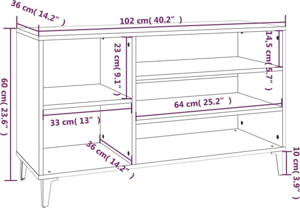 vidaXL Παπουτσοθήκη, Μαύρη, 102x36x60 cm, Ξυλοποία Υλικό