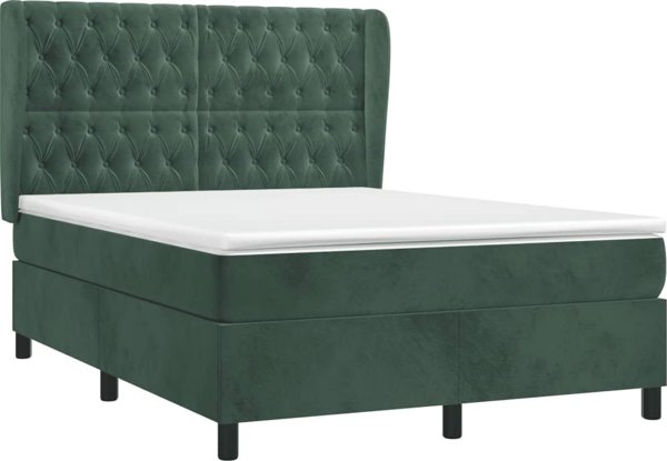 vidaXL Κοντινενταλ κρεβάτι με στρώμα 140x190 cm, πράσινο βελούδο