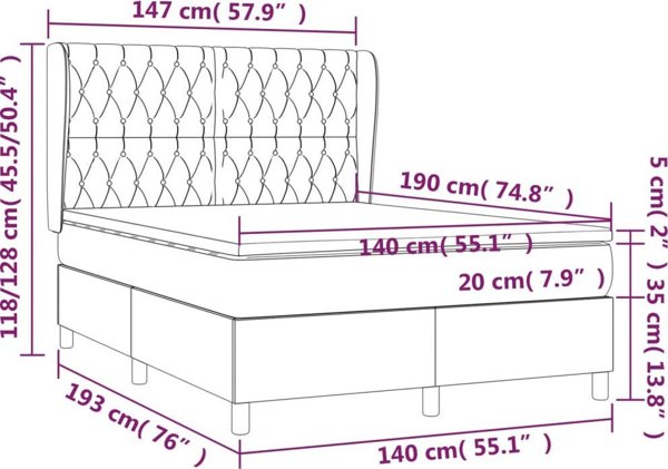 vidaXL Κοντινενταλ κρεβάτι με στρώμα 140x190 cm, πράσινο βελούδο