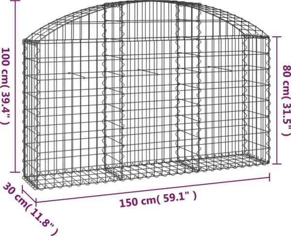 vidaXL Lukowaty kosz gabionowy, 150x30x80/100 cm, galwanizowane zelazo