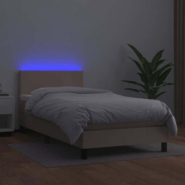 vidaXL Lozko kontynentalne materac i LED cappuccino ekoskora 90x200cm