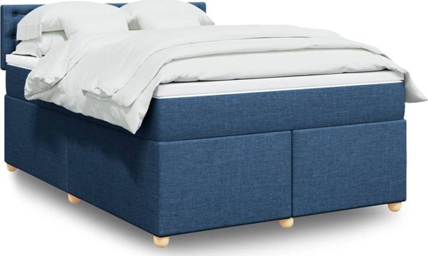 vidaXL Κρεβάτι Continental με στρώμα, μπλε, ύφασμα, 140x200 cm