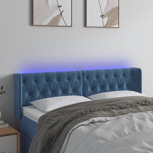 vidaXL Κεφαλάρι κρεβατιού με LED, σκούρο μπλε, 147x16x78/88 cm, ακαμίσιο