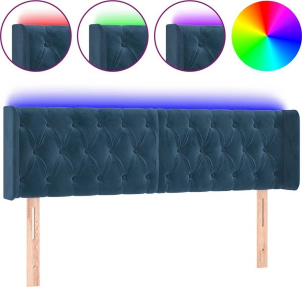 vidaXL Κεφαλάρι κρεβατιού με LED, σκούρο μπλε, 147x16x78/88 cm, ακαμίσιο