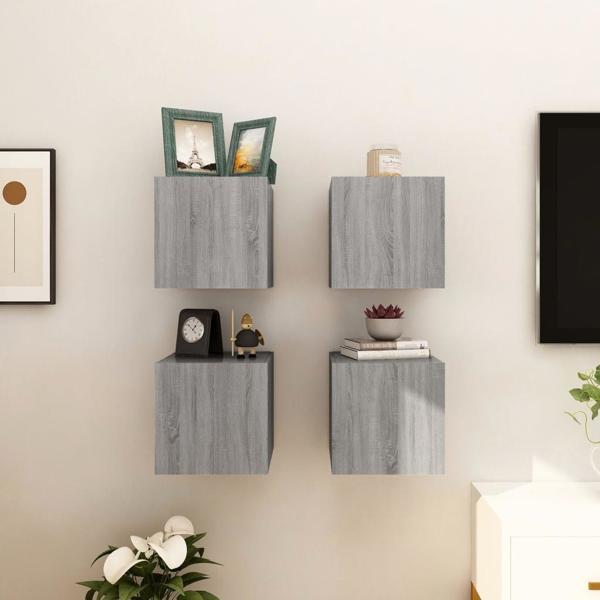 vidaXL Κρεμαστά ντουλάπια TV, 4 τεμ., γκρι δρυς Sonoma, 30,5x30x30 εκ.