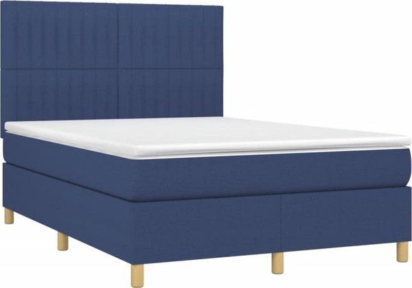 vidaXL Κρεβάτι Continental με στρώμα, μπλε 140x200 cm, ύφασμα