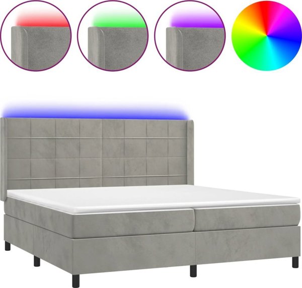 vidaXL Κρεβάτι Κοντινεντάλ με Στρώμα και LED, Γκρι Βελούδινο, 200x200 εκ.
