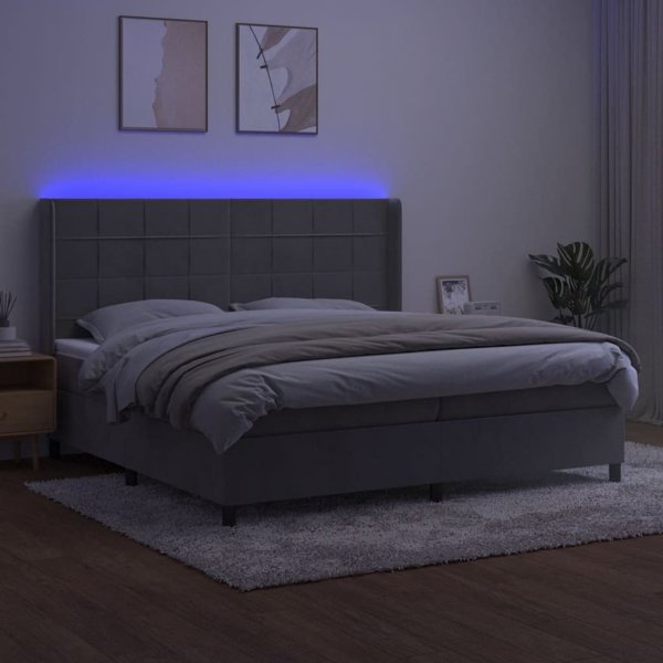 vidaXL Κρεβάτι Κοντινεντάλ με Στρώμα και LED, Γκρι Βελούδινο, 200x200 εκ.