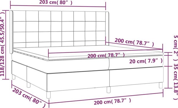 vidaXL Κρεβάτι Κοντινεντάλ με Στρώμα και LED, Γκρι Βελούδινο, 200x200 εκ.