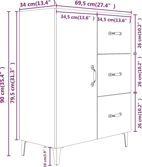 vidaXL Ντουλάπι από γκρι δρυς Sonoma, 69,5x34x90 εκ, σύνθετο ξύλινο υλικό