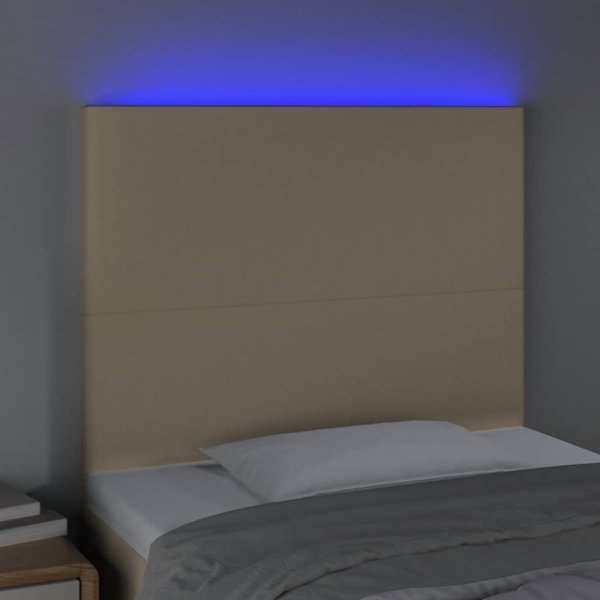 vidaXL Zaglowek do lotzka me LED, kremowy, 90x5x118/128 cm, tkanina