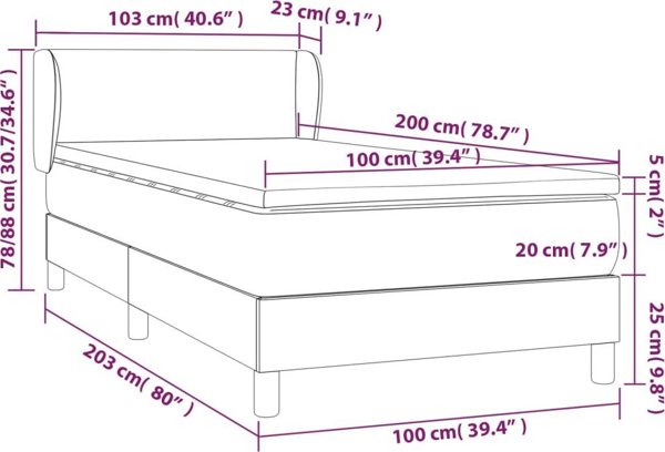 vidaXL Lozko kontynentalne z materacem kremowe 100x200 cm tkanina