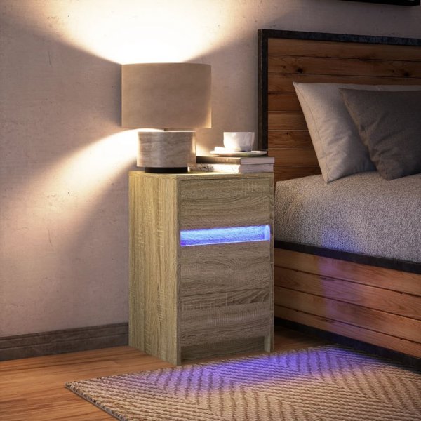 vidaXL Κομοδίνο με LED σε χρώμα δρυς σονόμα από υλικό ξύλου