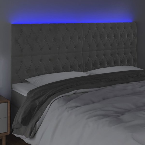 vidaXL Προσκέφαλο για κρεβάτι με LED, ανοιχτό γκρι, 200x7x118/128 cm, βελούδο