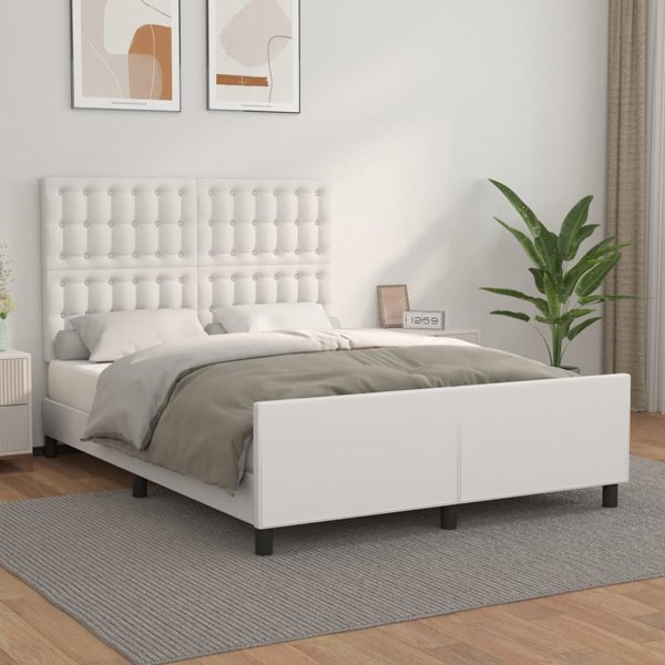 vidaXL Rama κρεβατιού με κεφαλάρι, λευκή, 140x190 εκ, επενδυμένη με συνθετικό δέρμα