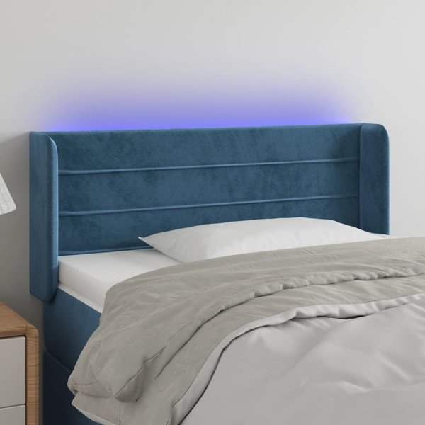 vidaXL Κεφαλάρι Κρεβατιού με LED Σκούρο Μπλε 83x16x78/88 εκ. Βελούδο