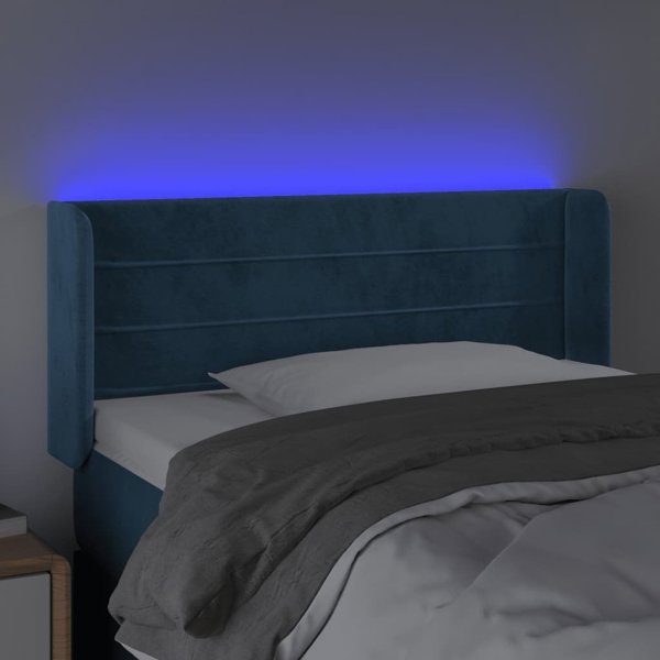 vidaXL Κεφαλάρι Κρεβατιού με LED Σκούρο Μπλε 83x16x78/88 εκ. Βελούδο