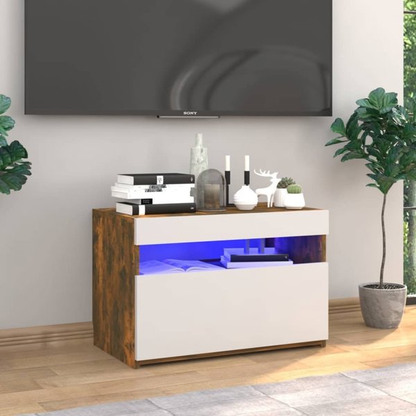 vidaXL Έπιπλο TV με LED φωτισμό, καπνιστή δρυς, 60x35x40 εκ.