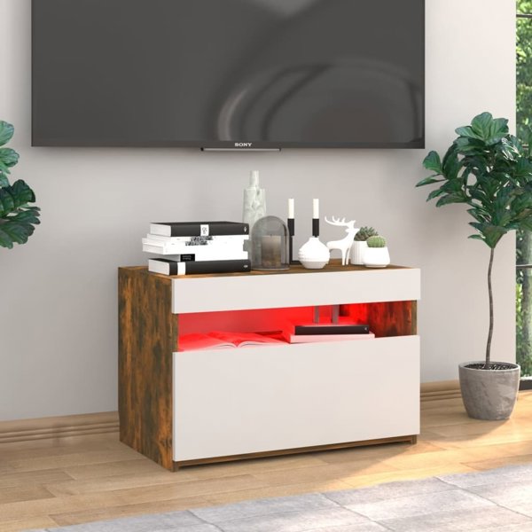 vidaXL Έπιπλο TV με LED φωτισμό, καπνιστή δρυς, 60x35x40 εκ.