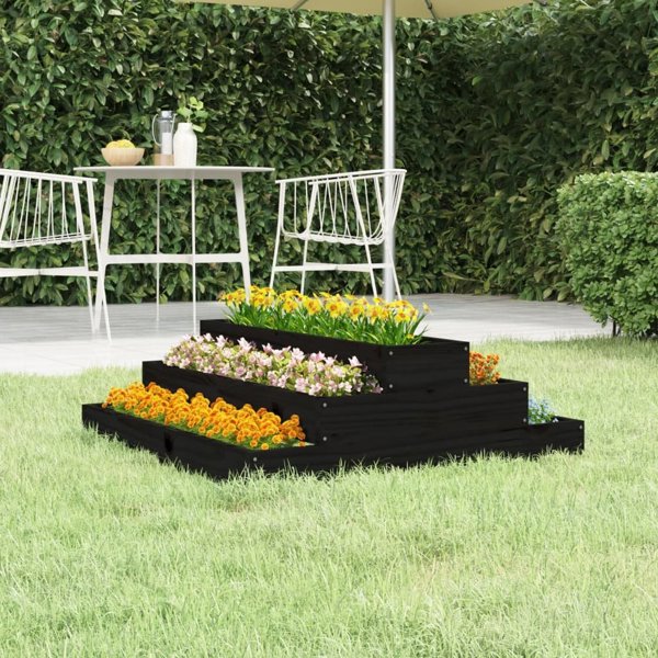 vidaXL Donica, czarna, 80x80x27 cm, lite drewno sosnowe