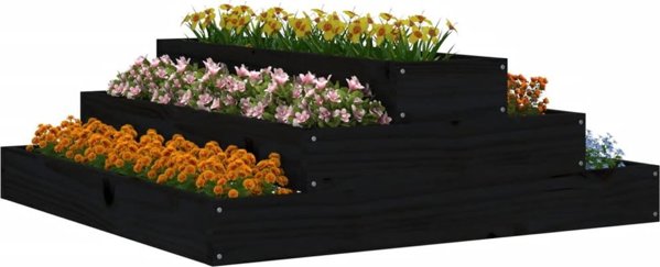 vidaXL Donica, czarna, 80x80x27 cm, lite drewno sosnowe