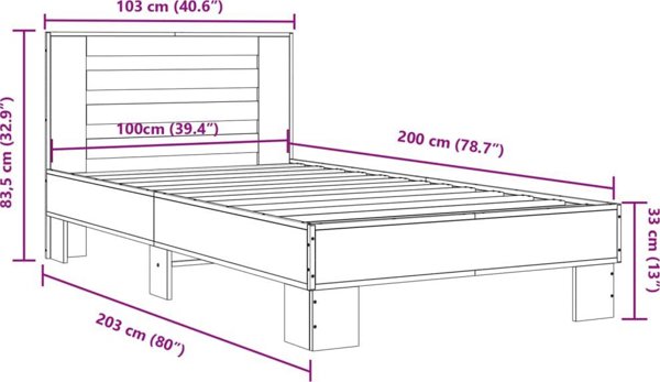 vidaXL Κορνίζα Κρεβατιού Sonoma Γκρι Δρυς 100x200 cm Ξυλοπαραγωγής Υλικό