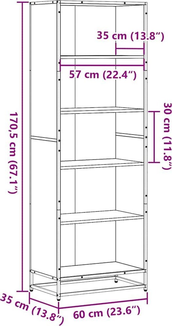 vidaXL Ράφι Βιβλιοθήκη Γκρι Δρυς Sonoma 60x35x170,5 εκ.