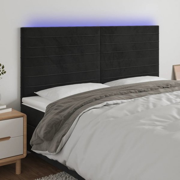 vidaXL Κεφαλάρι για κρεβάτι με LED, μαύρο, 180x5x118/128 εκ., βελούδινο