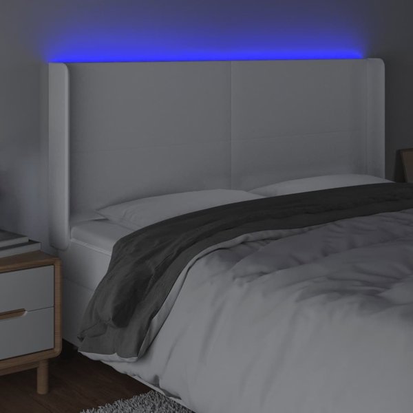 vidaXL Zaglowek do lozka z LED, biay, 163x16x118/128cm, sztuczna skora