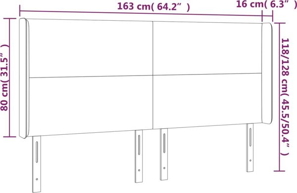 vidaXL Zaglowek do lozka z LED, biay, 163x16x118/128cm, sztuczna skora