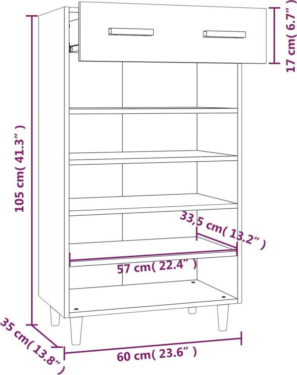 vidaXL Ντουλάπι παπουτσιών, μαύρο, 60x35x105 cm, υλικό ξύλου