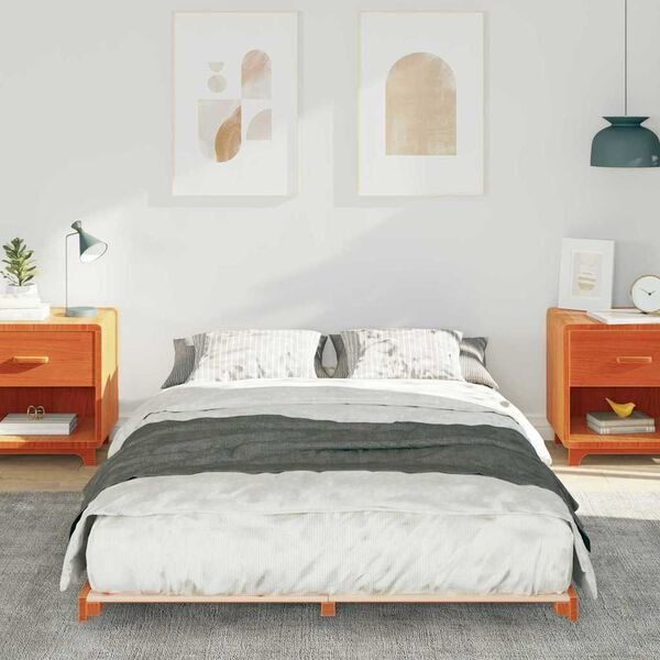 vidaXL Πλαίσιο κρεβατιού σε κερωμένο καφέ 140 x 190 cm από μασίφ ξύλο πεύκου