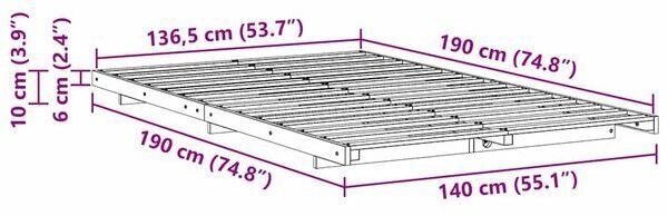 vidaXL Πλαίσιο κρεβατιού σε κερωμένο καφέ 140 x 190 cm από μασίφ ξύλο πεύκου