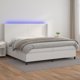 vidaXL Κρεβάτι κοντινένταλ με στρώμα και LED, λευκή δερματίνη 200x200 εκ.