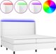 vidaXL Κρεβάτι κοντινένταλ με στρώμα και LED, λευκή δερματίνη 200x200 εκ.