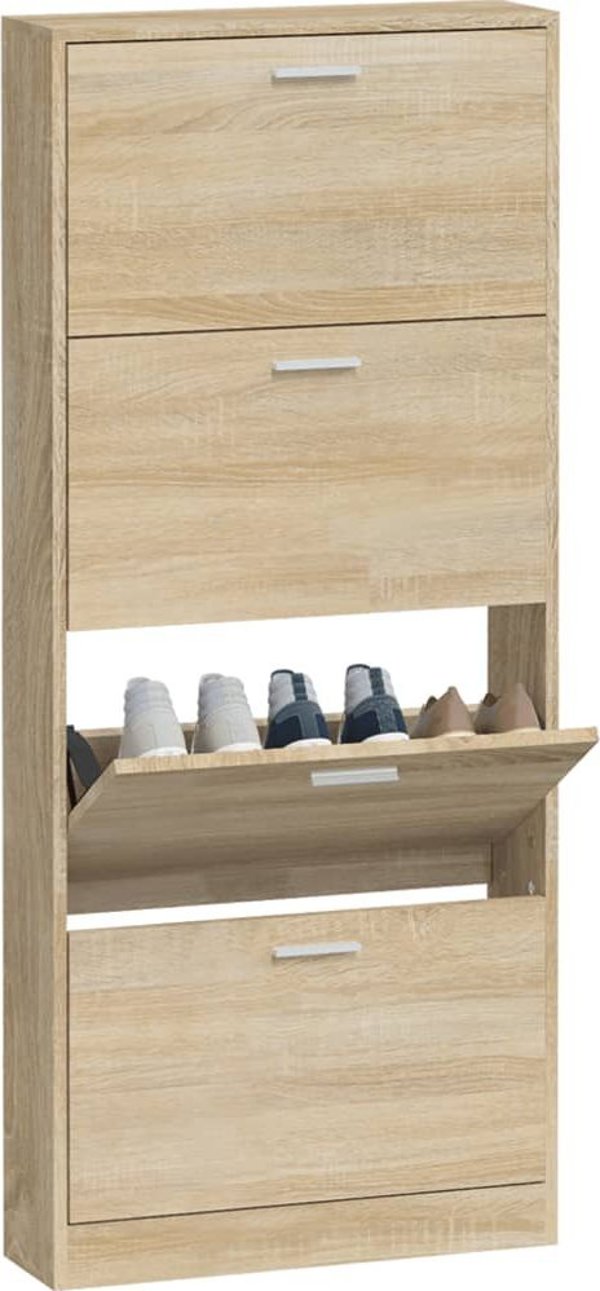 vidaXL Ντουλάπι παπουτσιών σε βελανιδιά, 59x17x150 cm, σύνθετο υλικό ξύλου