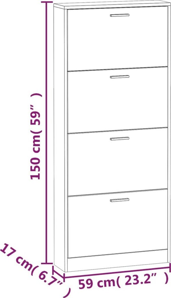 vidaXL Ντουλάπι παπουτσιών σε βελανιδιά, 59x17x150 cm, σύνθετο υλικό ξύλου